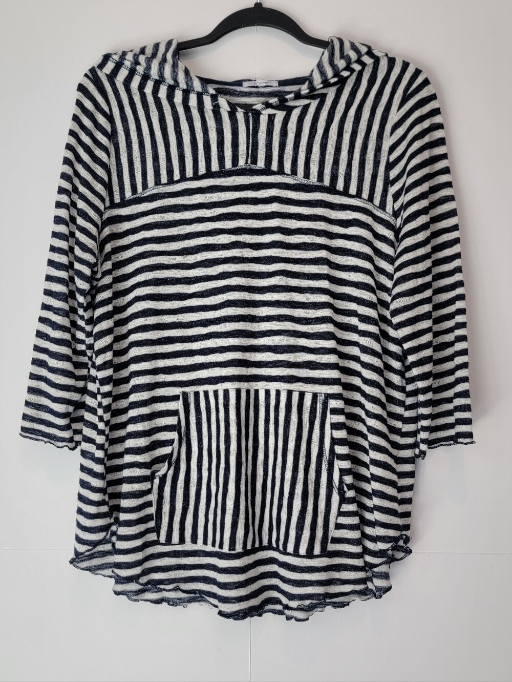 Maurices Navy Ivory Striped Hooded Tunic Top Kangaroo Pocket Size 0